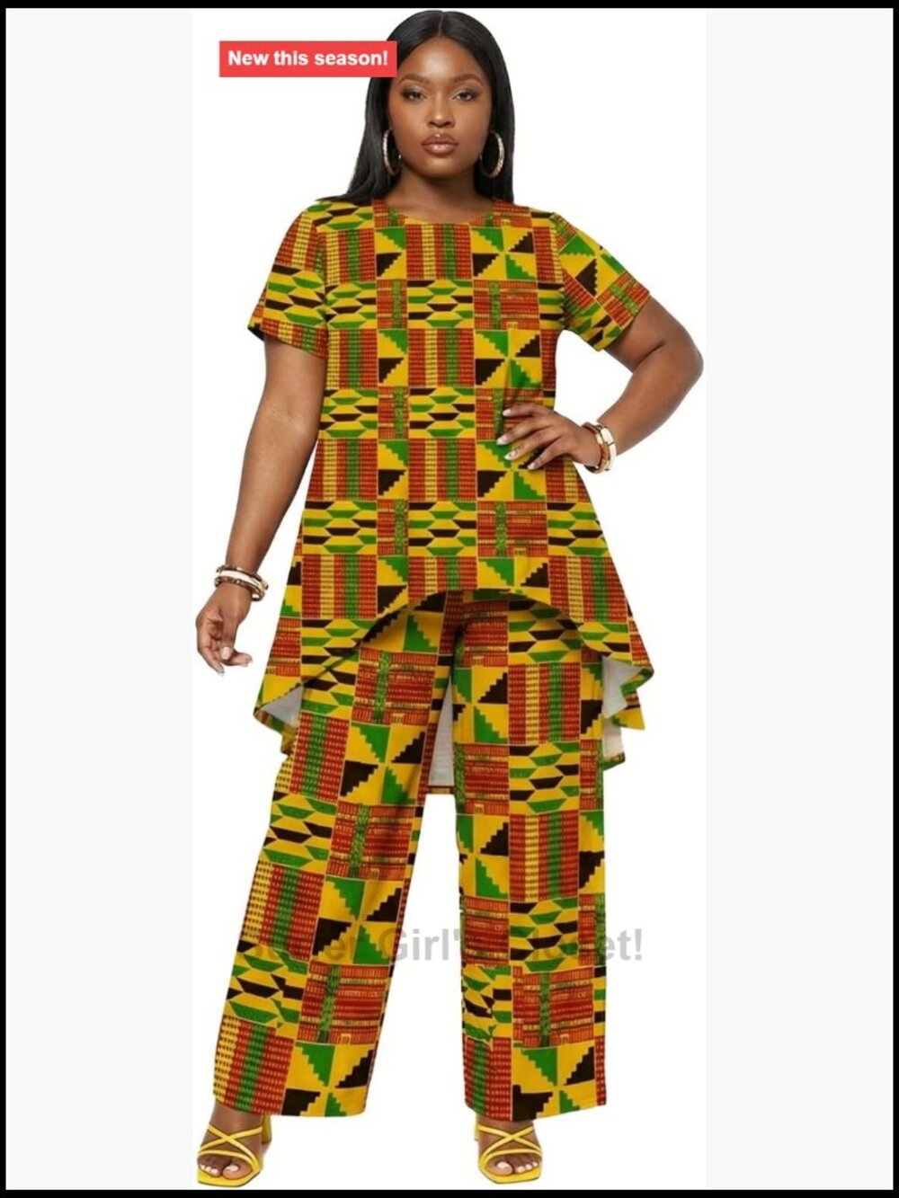 African Print Plus Size 2 Piece Lounge Set Wide Leg Pants Top